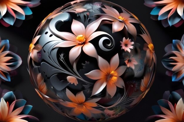 volumetric image pattern in the form of fantastic flowers are arranged