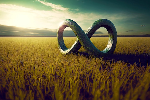 Photo volumetric infinity sign standing on grass as symbol of creation