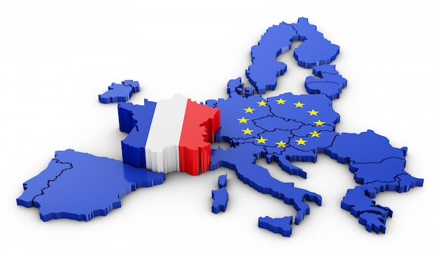 Объемная карта Франции и ЕС. 3D-рендеринг.