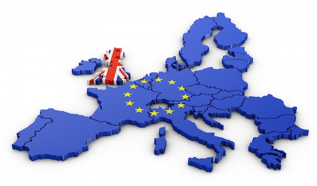 Volumetric map of the UK and the EU. 3d rendering.