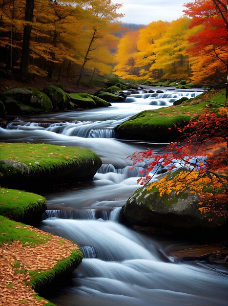 Объемная река осенью, демонстрирующая красивые пастельные тона Генеративный ИИ