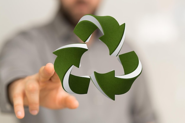 volumetrisch groen recyclingsteken 3d digitaal