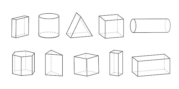 Volumetrische geometrische vormen 3D-modellen met gezichten in lineaire stijl
