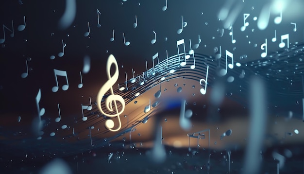 Volumetrische muzikale achtergrond met een g-sleutel en notities generatieve AI