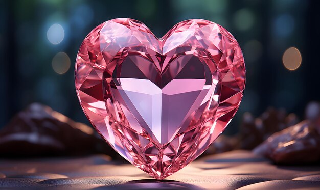 Voluminous pink crystal heart on background generated ai