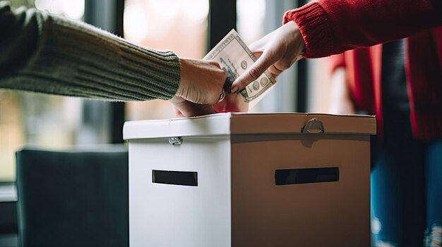 Volunteer helping with donation box