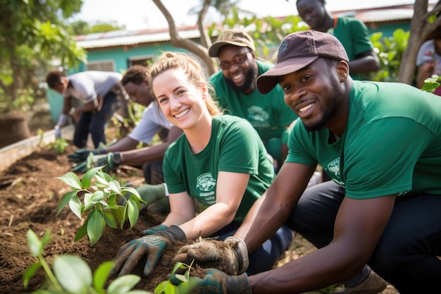 Volunteering at a local community in Africa Gardening and harvesting concept