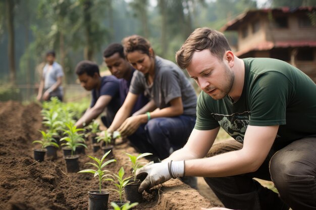 Volunteering at a local community in Africa Gardening and harvesting concept