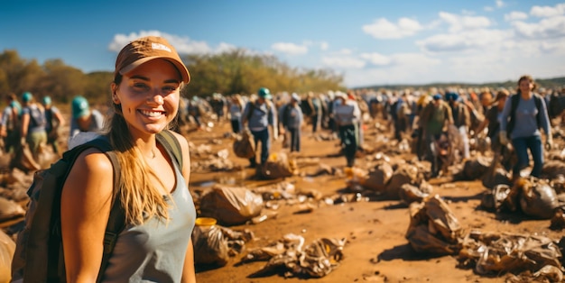 volunteers cleans up garbage pollution Generative AI