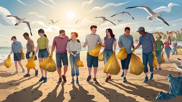 Volunteers collecting rubbish at the beach