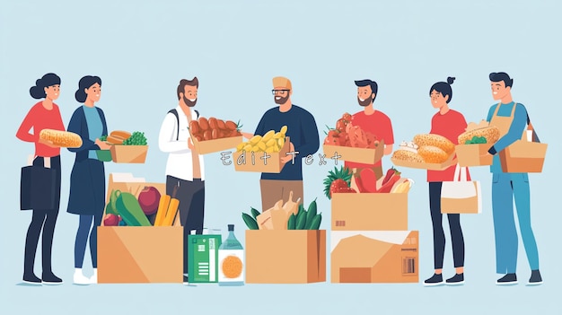 volunteers distributing food boxes and bags to people in need