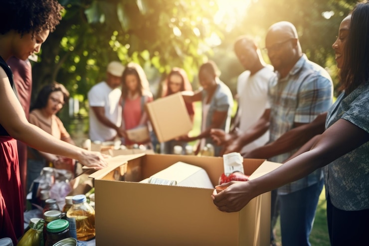 Photo volunteers helping with food donation ai generated image