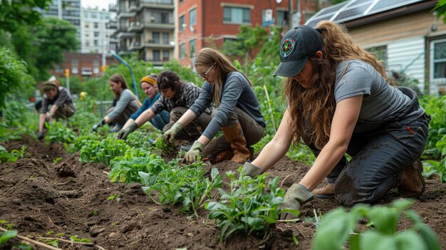 写真 ボランティアがコミュニティガーデンを植える 都市環境