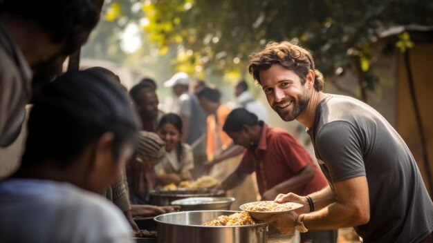 Photo volunteers serving food at an outdoor community event