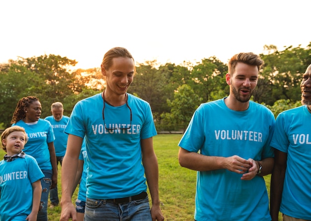 Voluteer group of people for charity donation in the park