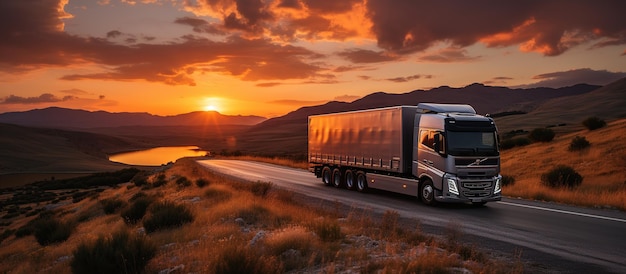 Volvo FH16 vrachtwagen met een koelwagen die op de weg rijdt