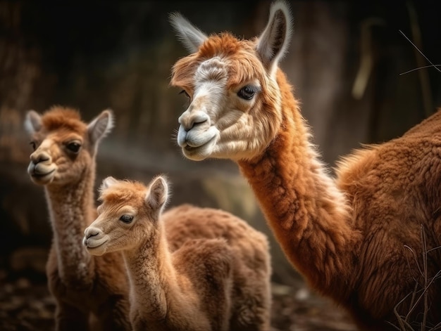 Volwassen Alpaca met baby's generatieve AI