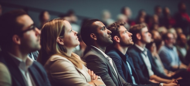 Volwassen groep luisteren persoon lezing conferentie publiek zakenman bijeenkomst zakelijke conventie seminar