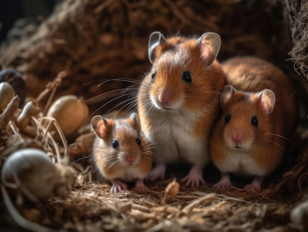 Volwassen hamster met baby's generatieve AI