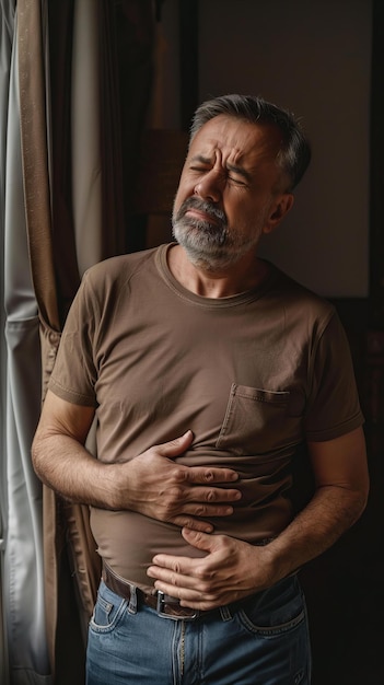 Foto volwassen man met maagpijn concept gezondheidsproblemen