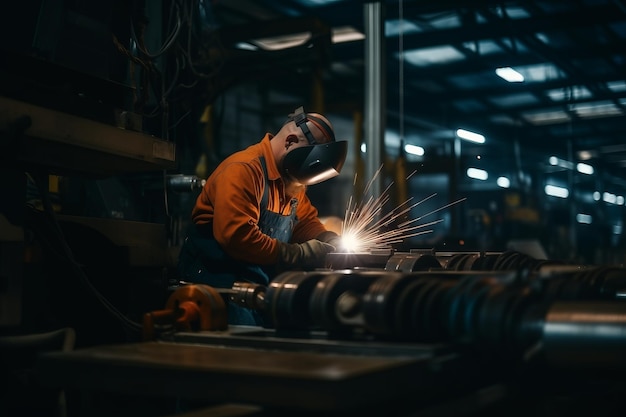 Volwassen man werkt met een lasmachine in een fabriek