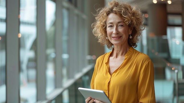 volwassen ondernemer die in een bedrijfsomgeving met een fintech-digitale tablet werkt