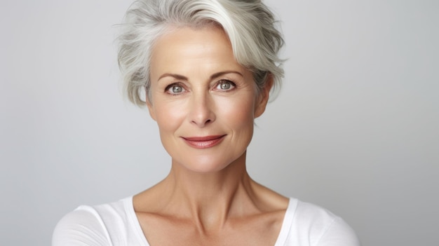 Volwassen oude dame close-up portret Gezond gezicht huidverzorging schoonheid middelbare leeftijd huidverzorging cosmetica