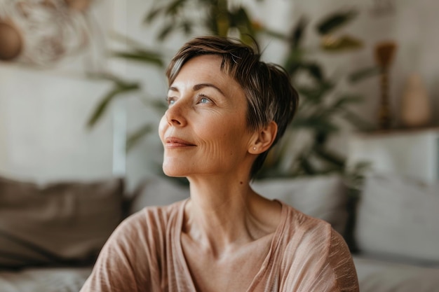 Foto volwassen vrouw die binnen yoga en meditatie beoefent