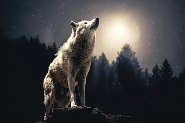 volwassen wolf huilt in de nacht Generatieve AI