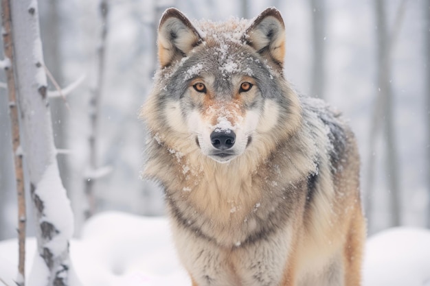 Volwassen wolf in wintersneeuw Generatieve AI