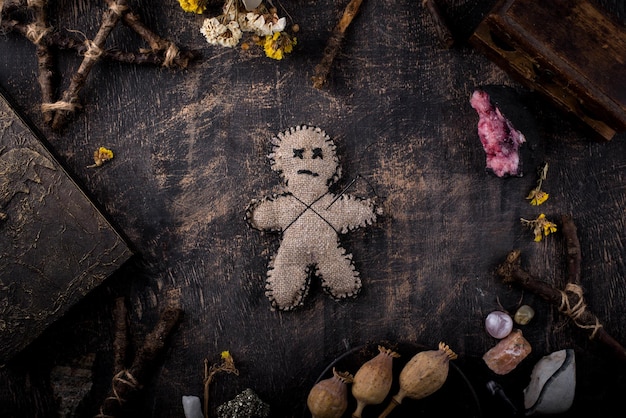 Voodoo doll black magic esoteric ritual halloween concept