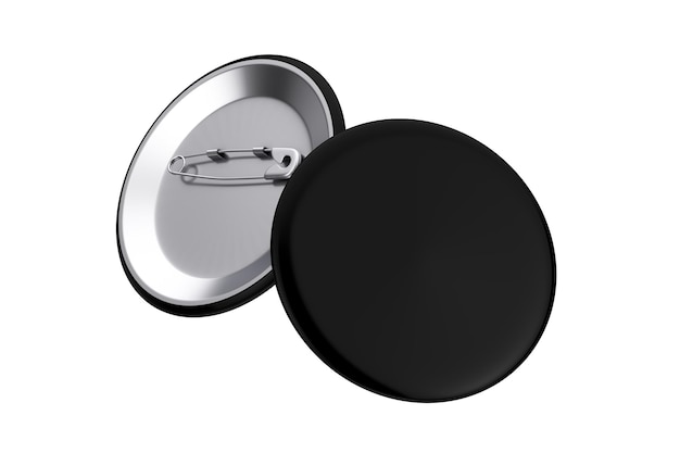 Voor- en achteraanzicht van Black Button Badges Mockup op een witte achtergrond 3D-rendering