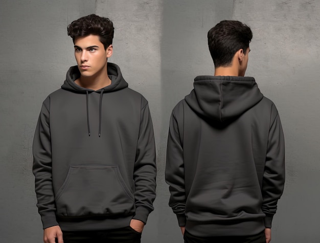 Voor- en achteraanzicht van een grijze hoodie-mockup voor designprint