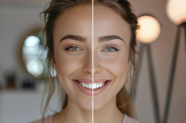 Foto voor en na de glimlachtransformatie.