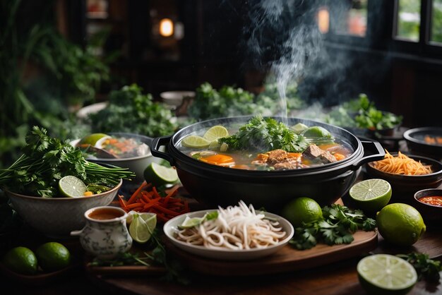 vooraanzicht aziatische ramen noedels grootgebracht op eetstokjes op donkere tafel