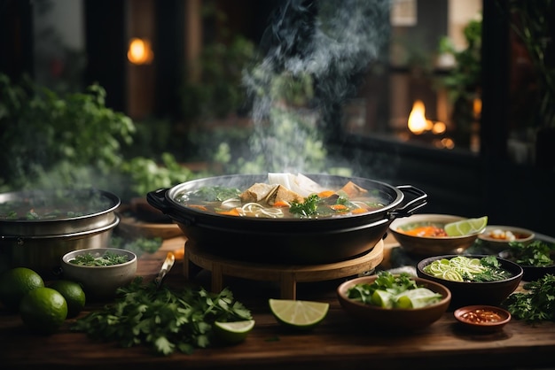 vooraanzicht aziatische ramen noedels grootgebracht op eetstokjes op donkere tafel