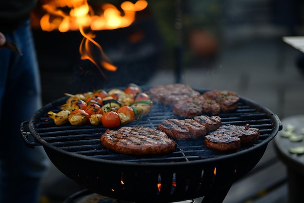 Vooraanzicht barbecue en eten voor het diner