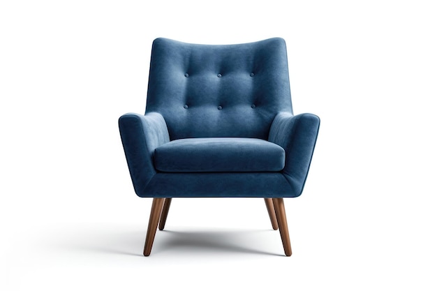 Vooraanzicht Indigo Mid Century Moderne Fauteuil Op Witte Achtergrond Generatieve AI