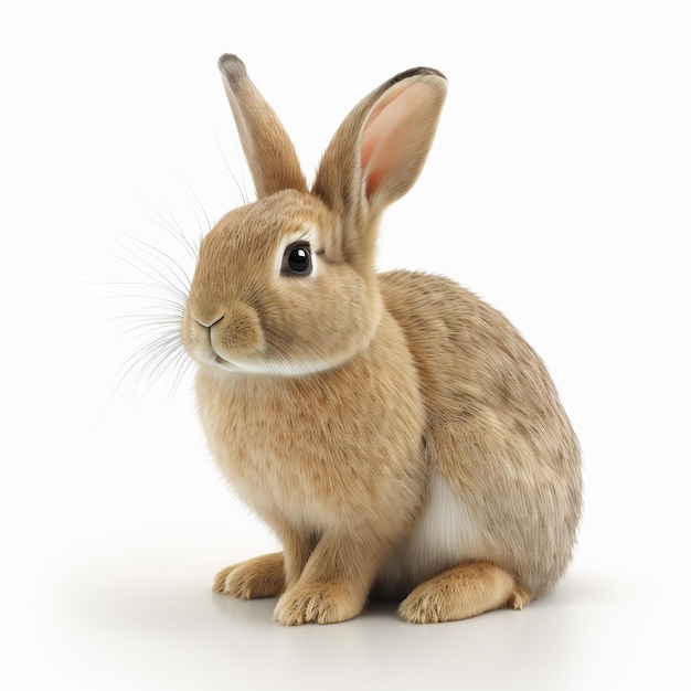 Vooraanzicht van bruin konijn geïsoleerd op witte achtergrond Mooie actie van jong konijn