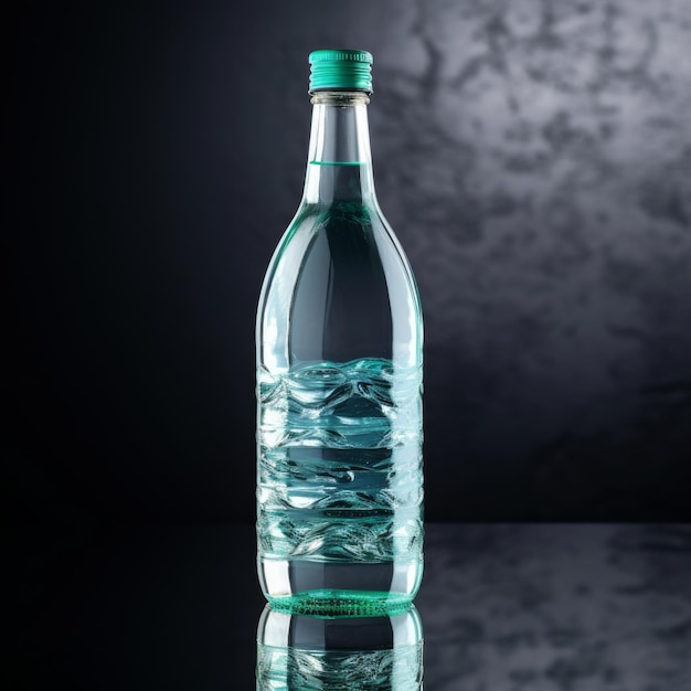 Vooraanzicht van een fles mineraalwater op zwarte achtergrond generatieve AI