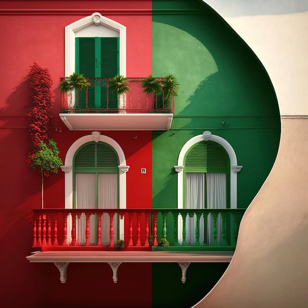 vooraanzicht van een kleurrijk huis in een visuele impactfoto in minimalistische stijl Generatieve AI