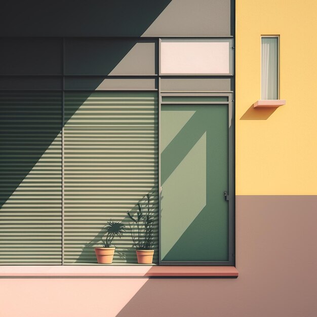 vooraanzicht van een kleurrijk huis in een visuele impactfoto in minimalistische stijl Generatieve AI