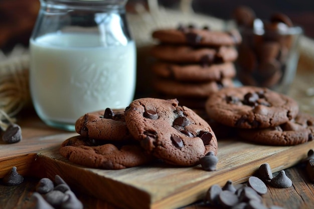 Voorbeeld van chocoladekoekjes met een glas melk