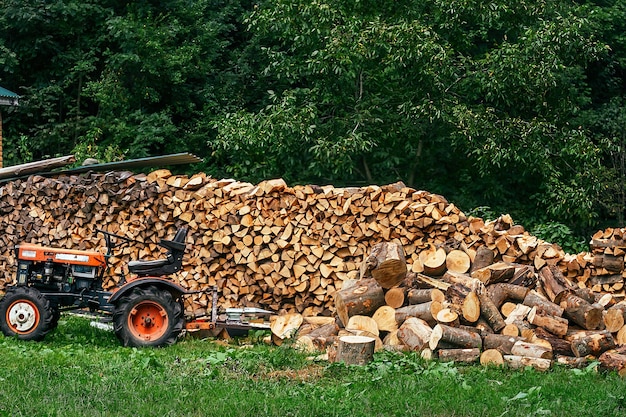 Voorbereiding van brandhout voor het stookseizoen, milieuvriendelijke grondstoffen