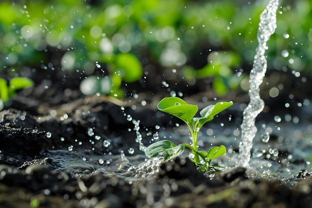 Foto voordelen van een efficiënt precisie-irrigatiesysteem in de landbouw voor waterbesparing en duurzame gewasgroei concept waterbesparing duurzame landbouw precisieirrigatie