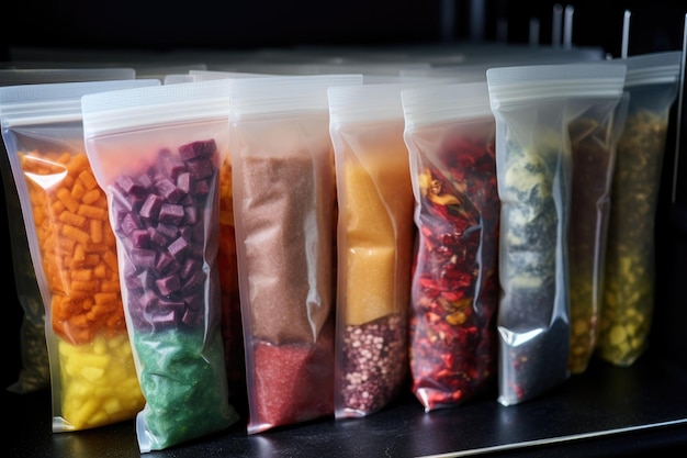 Foto voorgeportioneerde zakken smoothie-ingrediënten in de vriezer gemaakt met generatieve ai