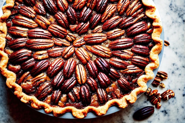 Voorgerecht voor kerstnoot pecantaart op tafel