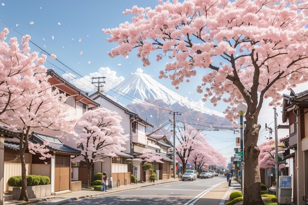 Voorjaars kersenbloesem achtergrond in Japan AI gegenereerd