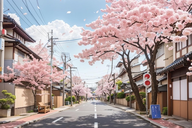 Voorjaars kersenbloesem achtergrond in Japan AI gegenereerd