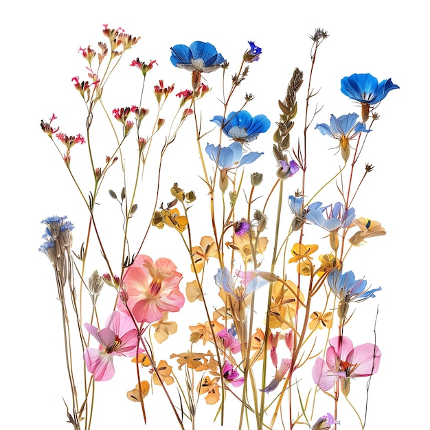 voorjaarswildbloem geperst gedroogde bloemen in aquarel